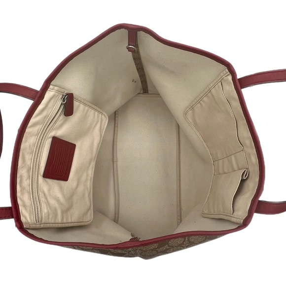Coach Signature City Tote Bag khaki with maroon coated canvas - Picture 4 of 5